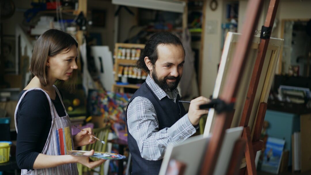 group of artists discussing